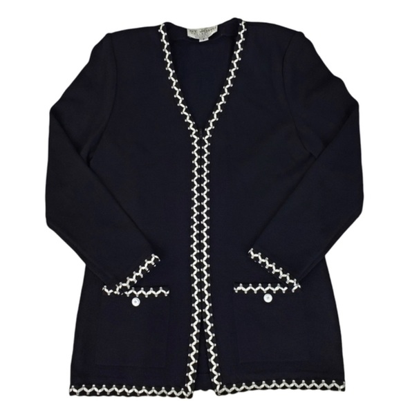 St. John Jackets & Blazers - ST. JOHN Knit Jacket/Blazer Black & Ivory zig zag lining. Sz Medium. VGUC!